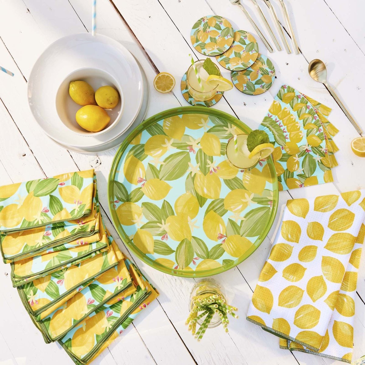 Lemon Blossoms 15 Inch Round Tray Tray - rockflowerpaper