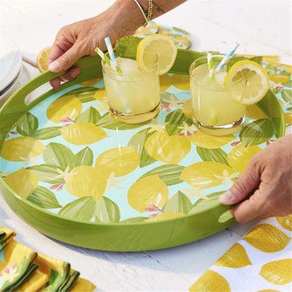 Lemon Blossoms 15 Inch Round Tray Tray - rockflowerpaper