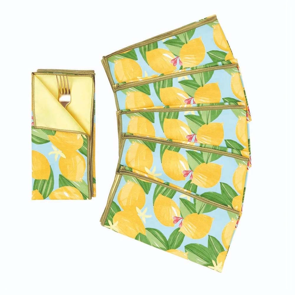 Lemon Blossoms blu Dinner Napkin Set of 6 Dinner Napkin - rockflowerpaper