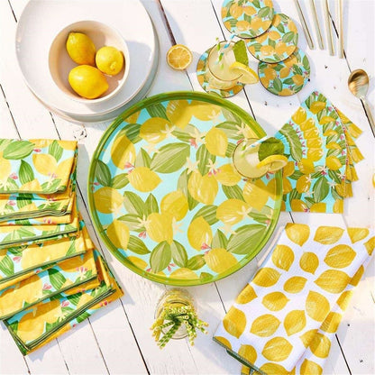 Lemon Blossoms blu Dinner Napkin Set of 6 Dinner Napkin - rockflowerpaper