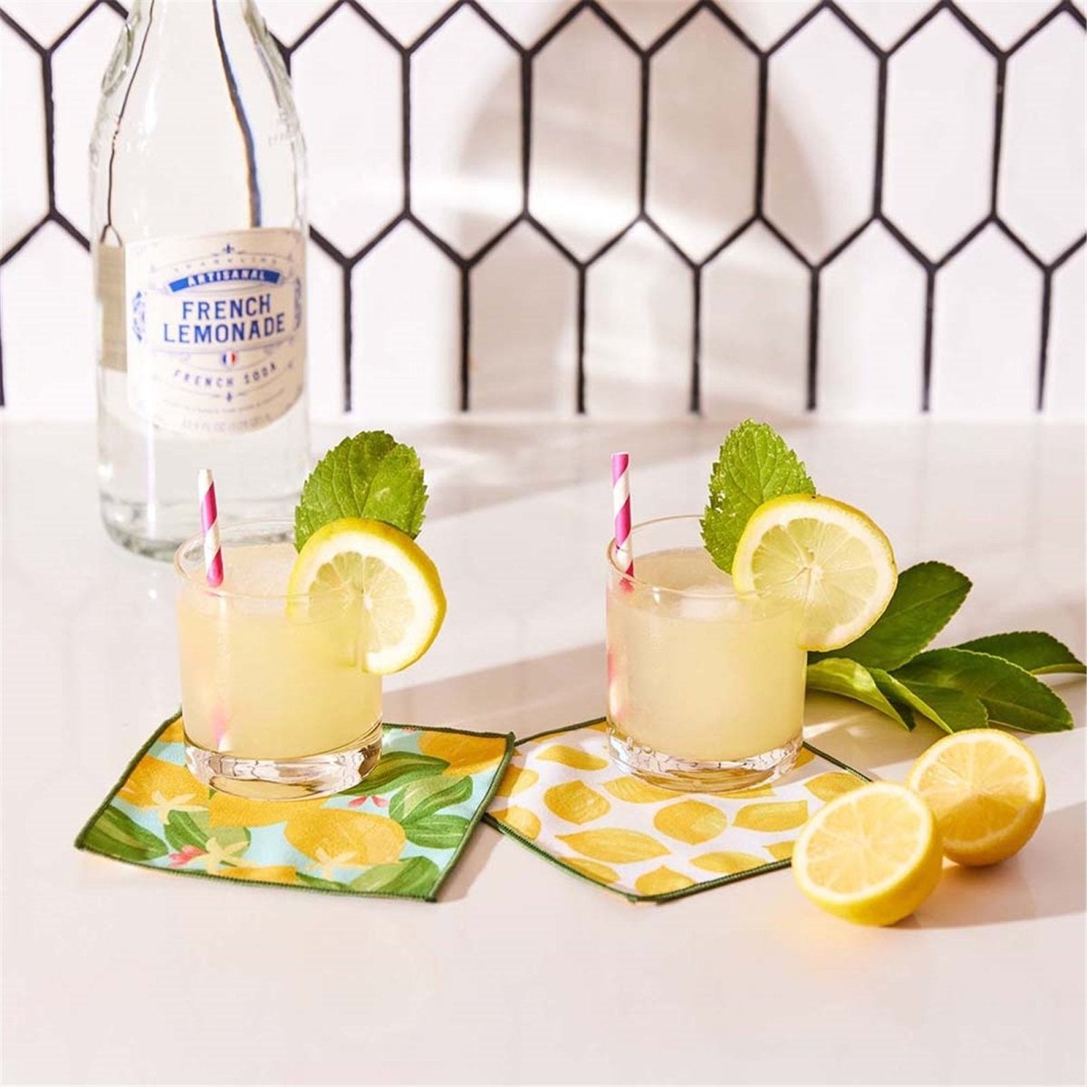 Lemon Blossoms blu Kitchen Reusable Cocktail Napkins Set of 8 Reusable Cocktail Napkin - rockflowerpaper