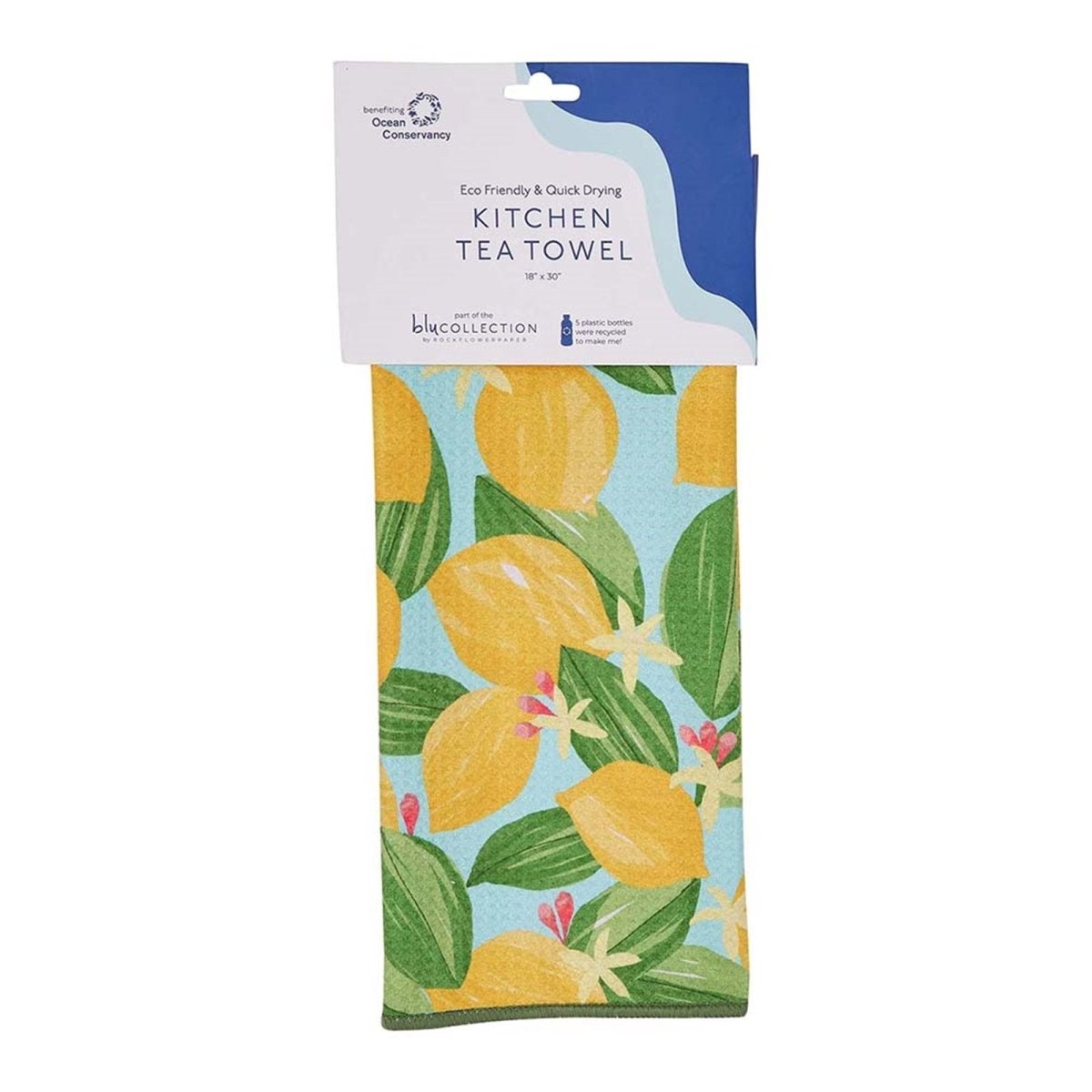 Lemon Blossoms blu Kitchen Tea Towel - Double - Sided Print Kitchen Towel - rockflowerpaper