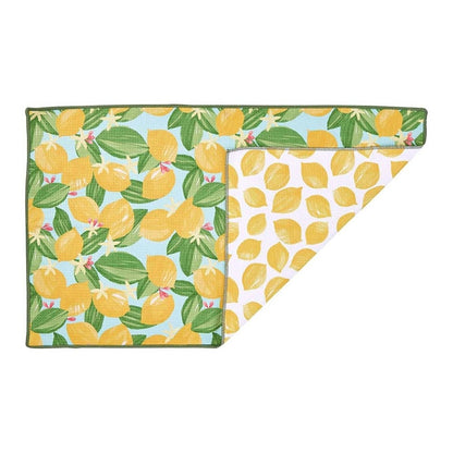 Lemon Blossoms blu Kitchen Tea Towel - Double - Sided Print Kitchen Towel - rockflowerpaper