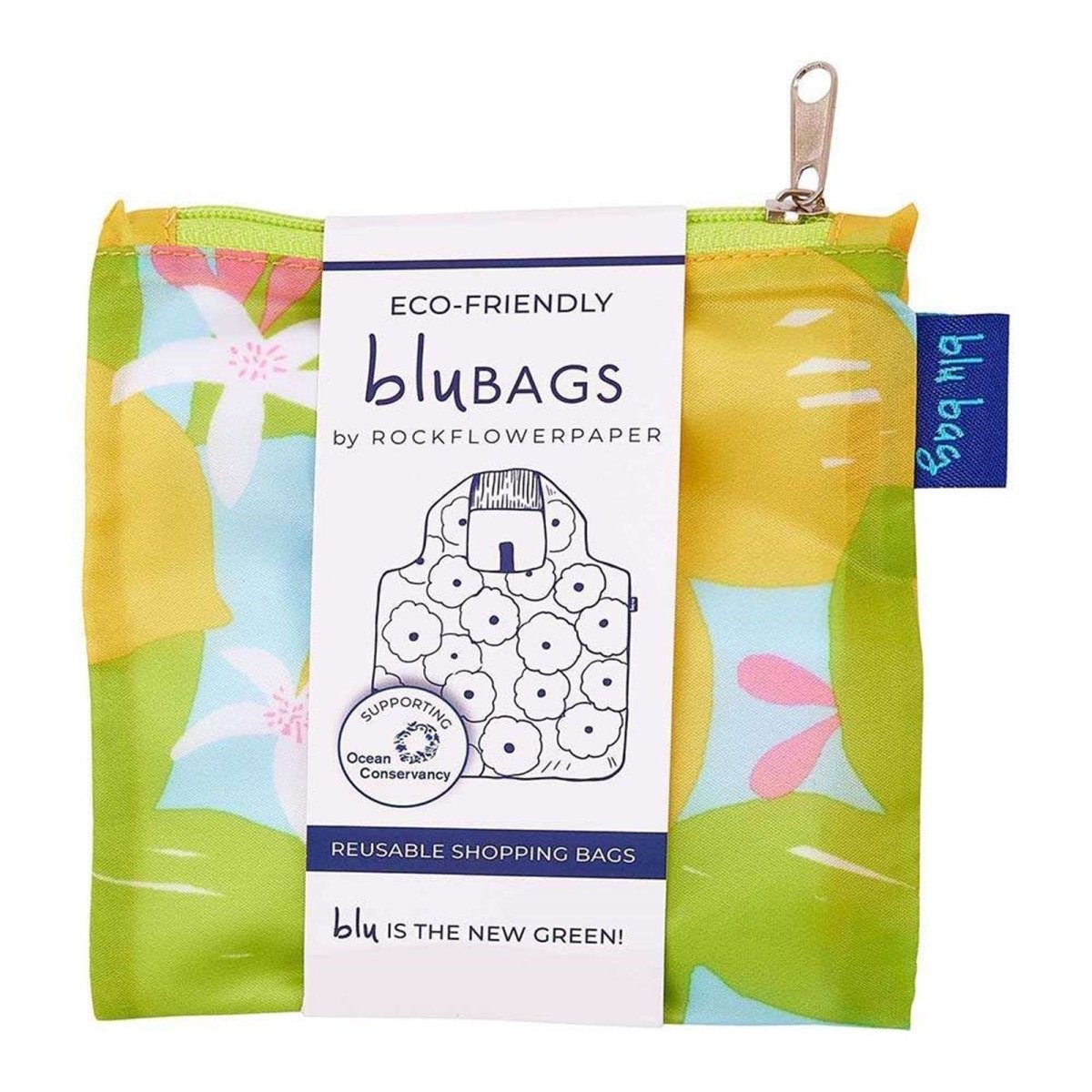 Lemon Blossoms blu Reusable Shopping Bag - Machine washable Reusable Shopping Bag - rockflowerpaper