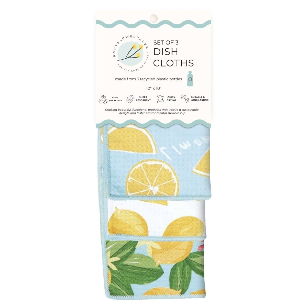 Lemon Blossoms Eco Dish Cloth (Set of 3) Reusable Dish Cloth - rockflowerpaper