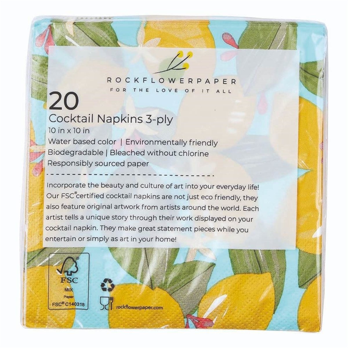 Lemon Blossoms Paper Cocktail Napkins (Pack of 20) Paper Cocktail Napkin - rockflowerpaper