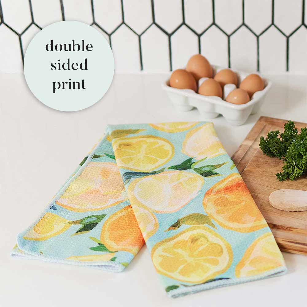 Lemon Slices Blu Kitchen Tea Towel - Double Side Printed Kitchen Towel - rockflowerpaper