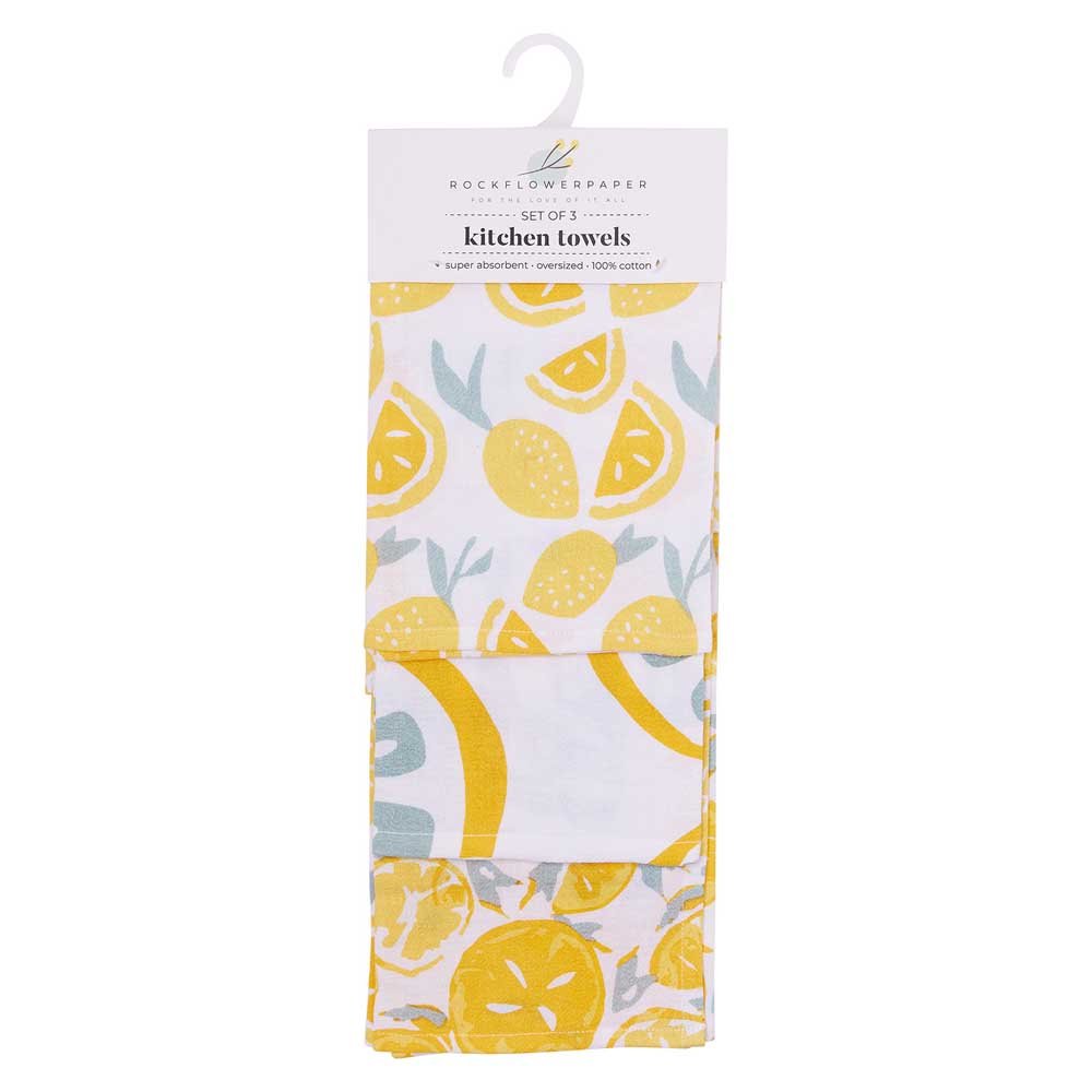 Lemon Slices Cotton Kitchen Towels (Set of 3) Cotton Kitchen Towel - rockflowerpaper