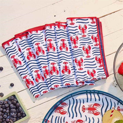 Lobster Waves blu Dinner Napkin Set of 6 Dinner Napkin - rockflowerpaper