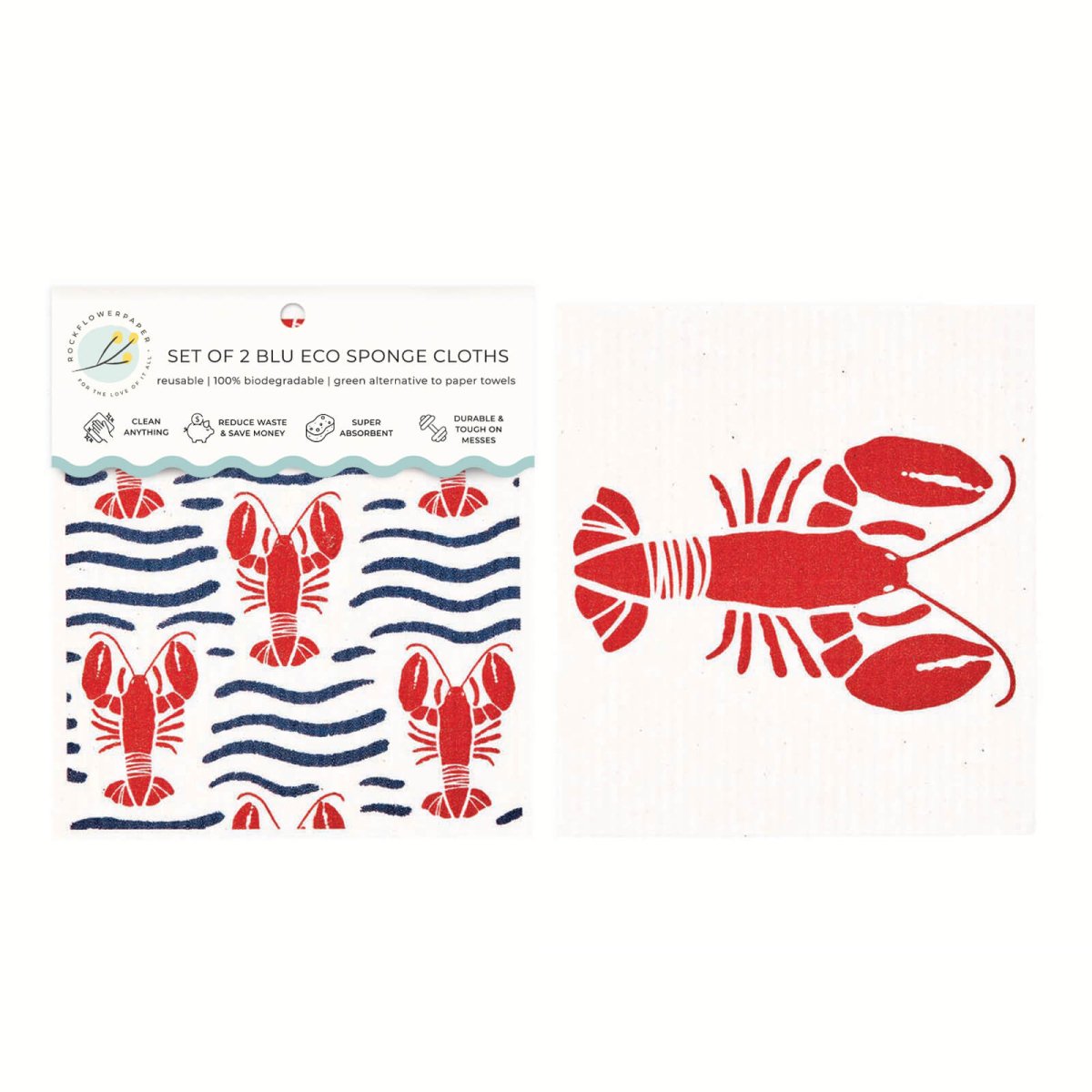 Lobster Waves blu Eco Sponge Cloths (Set of 2) Eco Cloth - rockflowerpaper