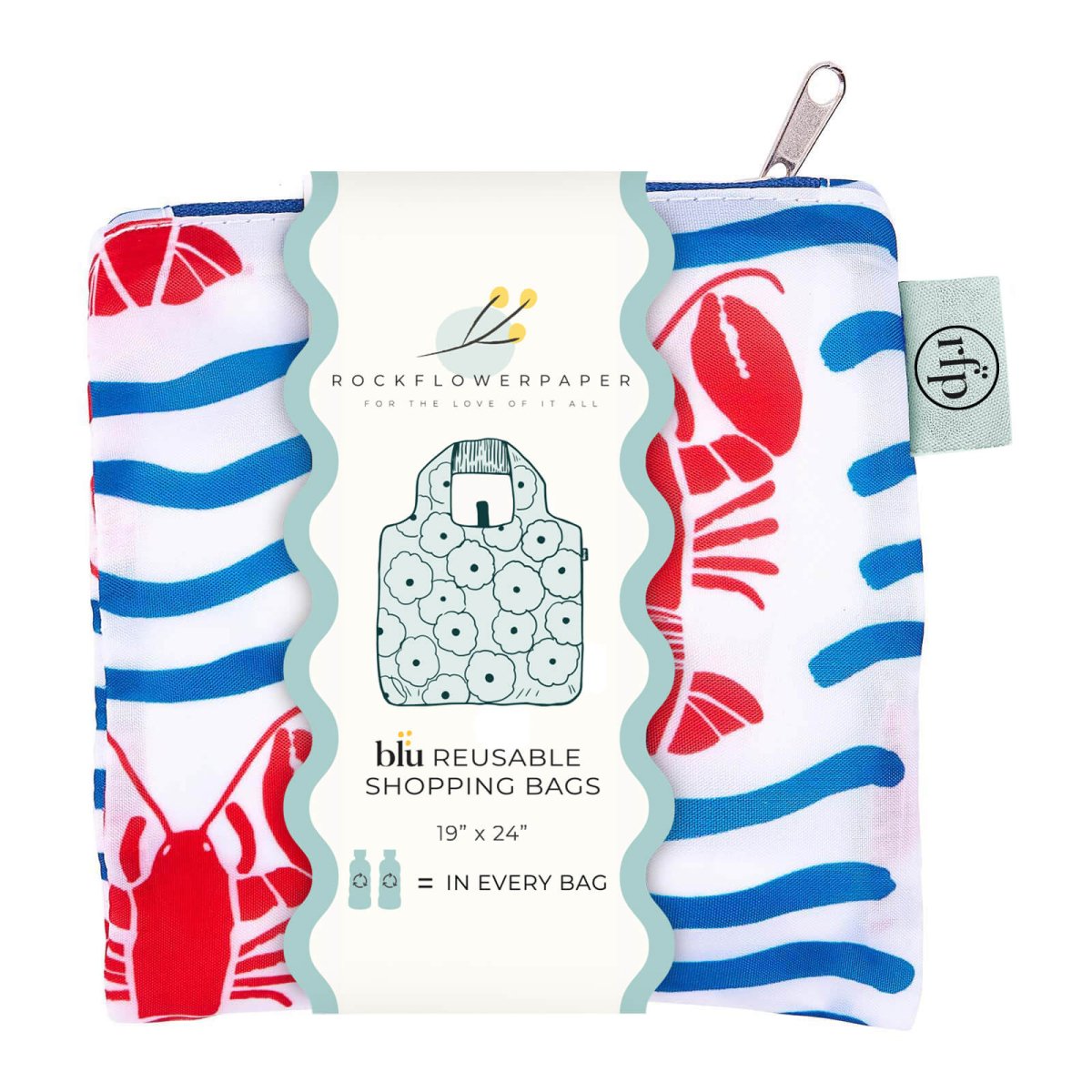 Lobster Waves blu Reusable Shopping Bag Reusable Shopping Bag - rockflowerpaper