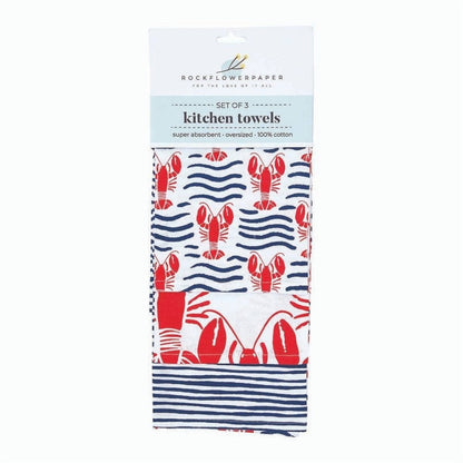 Lobster Waves Cotton Kitchen Towels (Set of 3) Cotton Kitchen Towel - rockflowerpaper