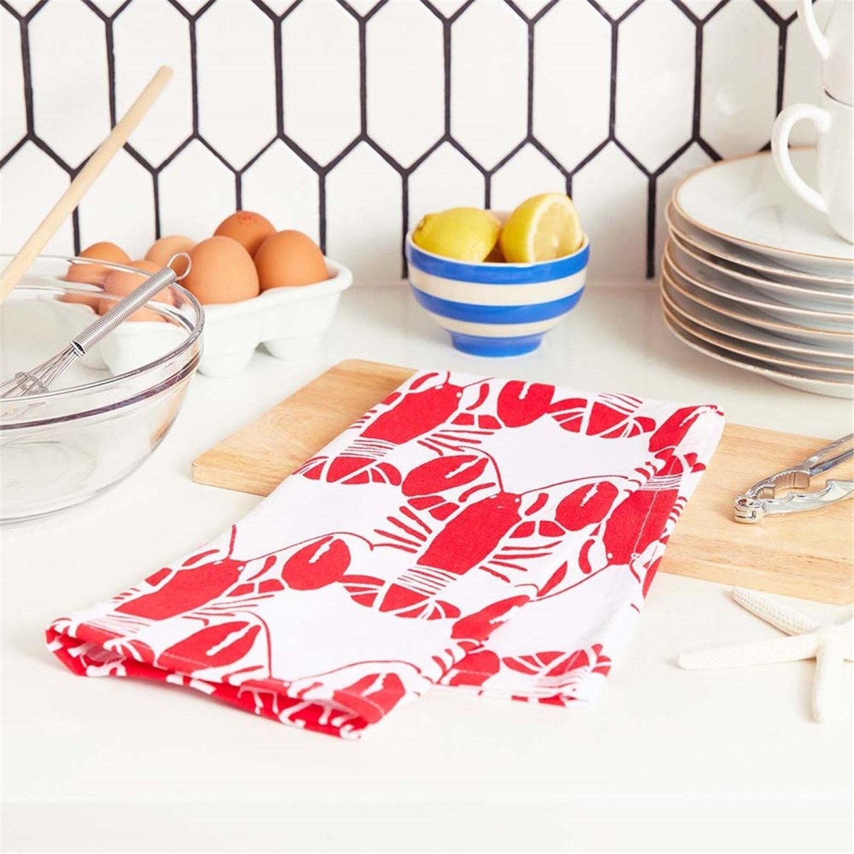 Lobster Waves Cotton Kitchen Towels (Set of 3) Cotton Kitchen Towel - rockflowerpaper