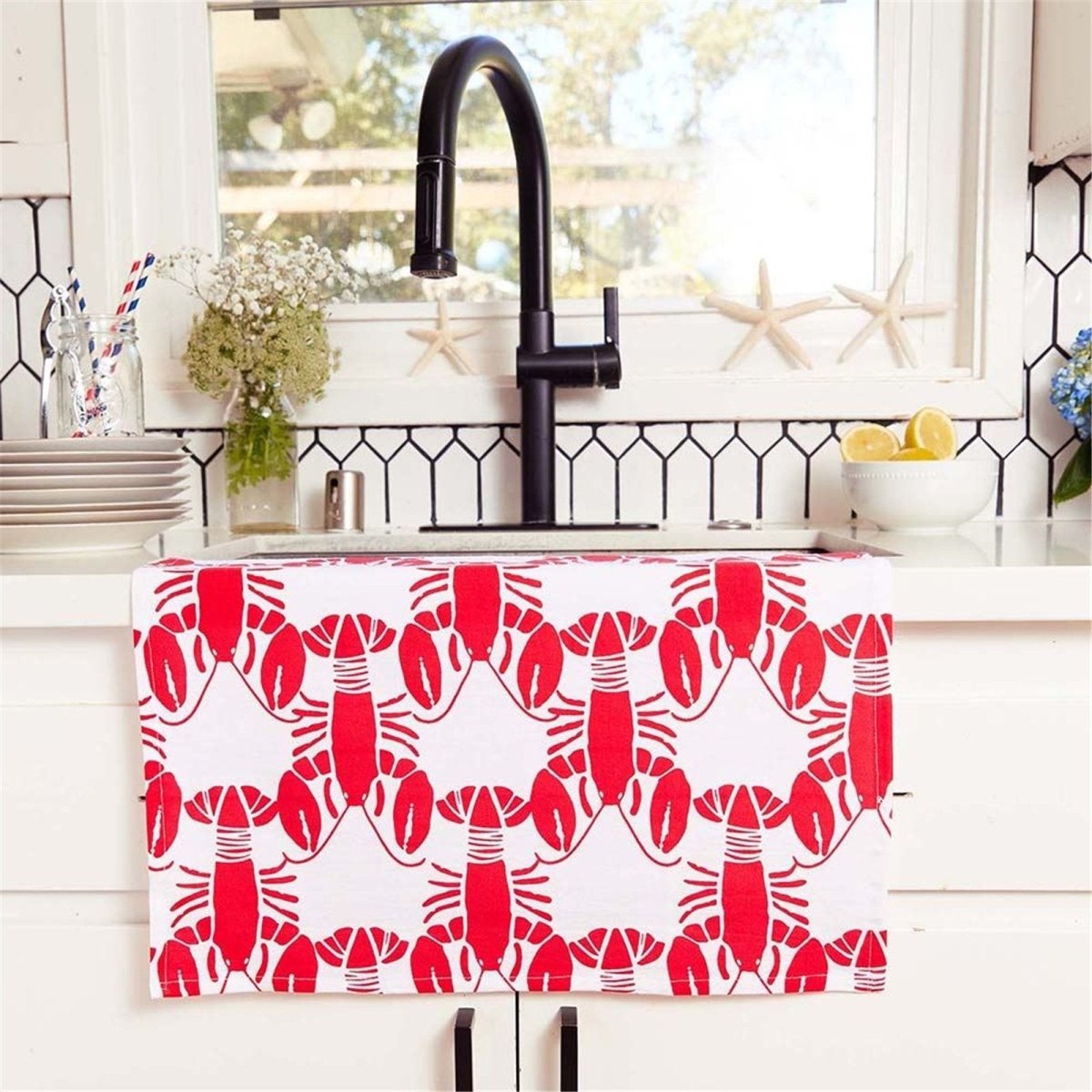 Lobster Waves Cotton Kitchen Towels (Set of 3) Cotton Kitchen Towel - rockflowerpaper