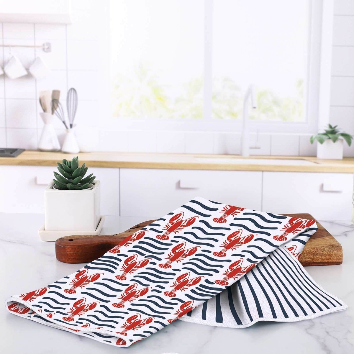 Lobster Waves Eco Kitchen Tea Towel Tea Towel - rockflowerpaper