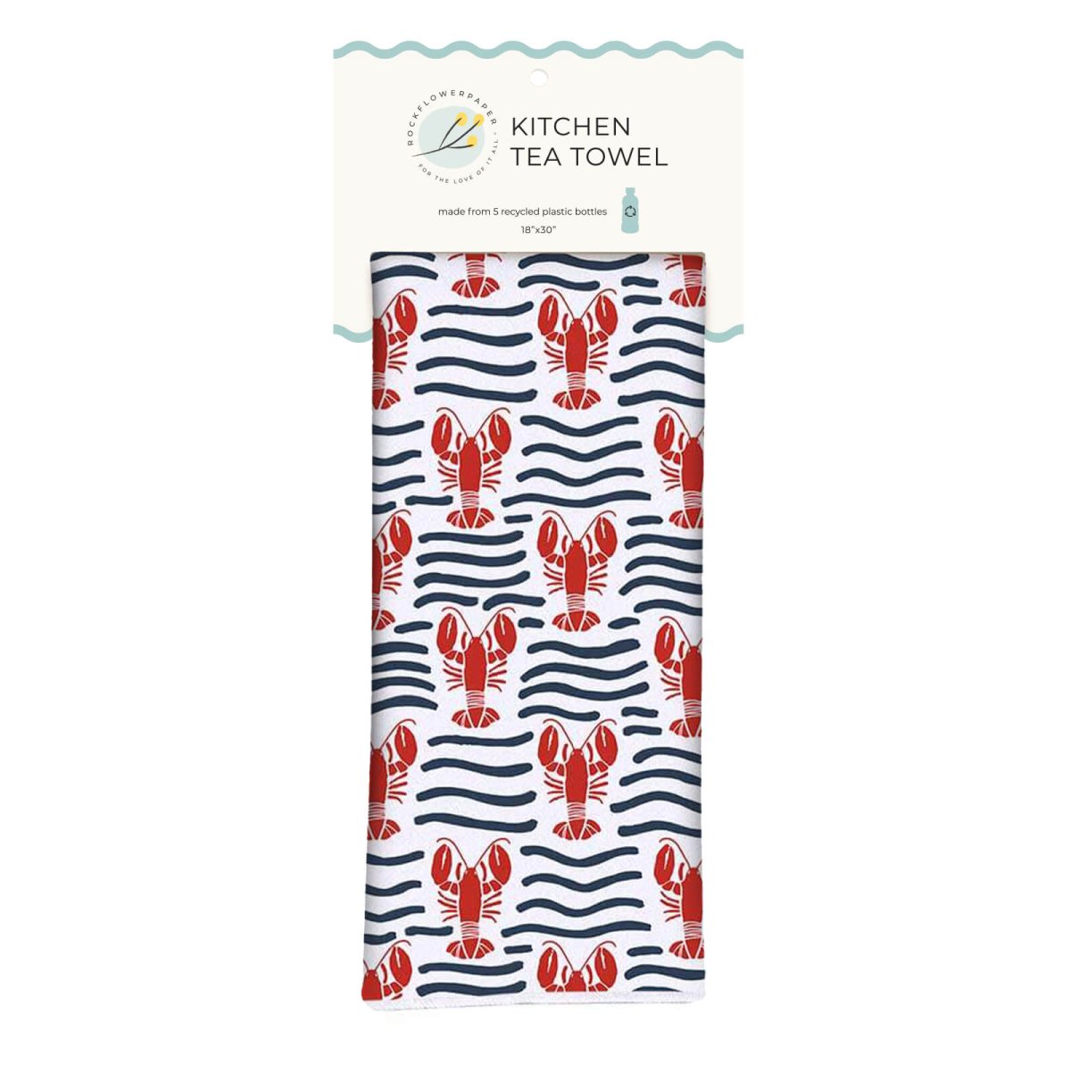 Lobster Waves Eco Kitchen Tea Towel Tea Towel - rockflowerpaper