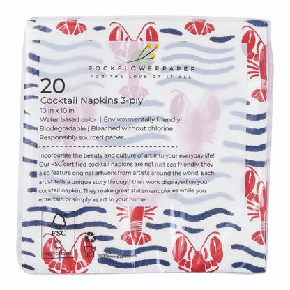 Lobster Waves Paper Cocktail Napkins (Pack of 20) Paper Cocktail Napkin - rockflowerpaper