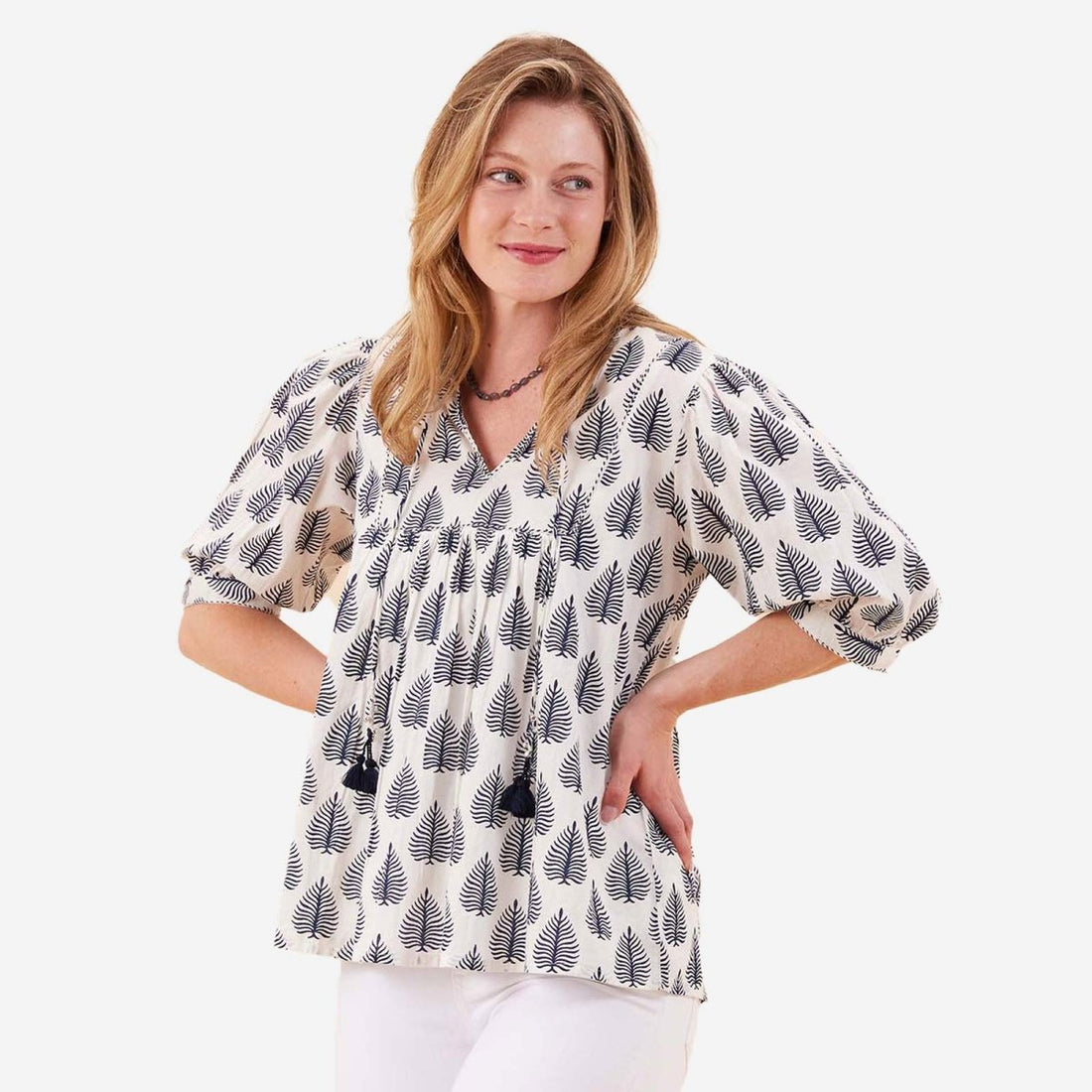 Makena Navy White Cotton Blouse Tunic - rockflowerpaper