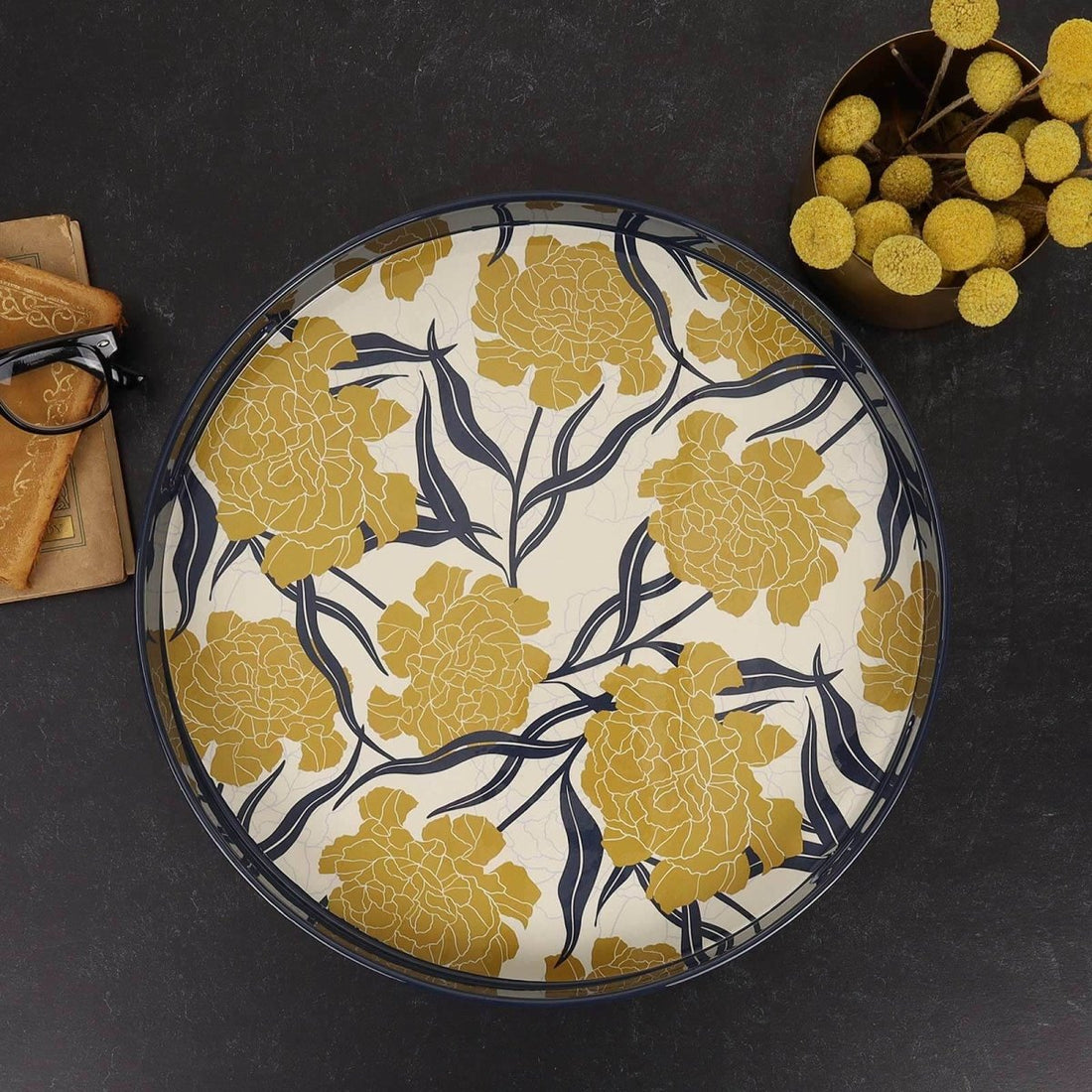 Marigold Round Laquer Serving Tray Tray - rockflowerpaper