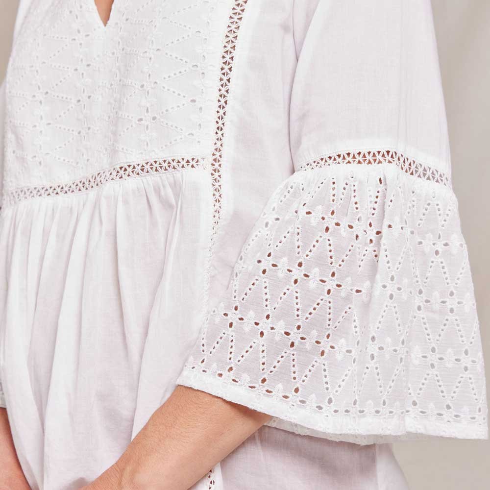 Melony White Eyelet Tunic with Bell Sleeve Tunic - rockflowerpaper