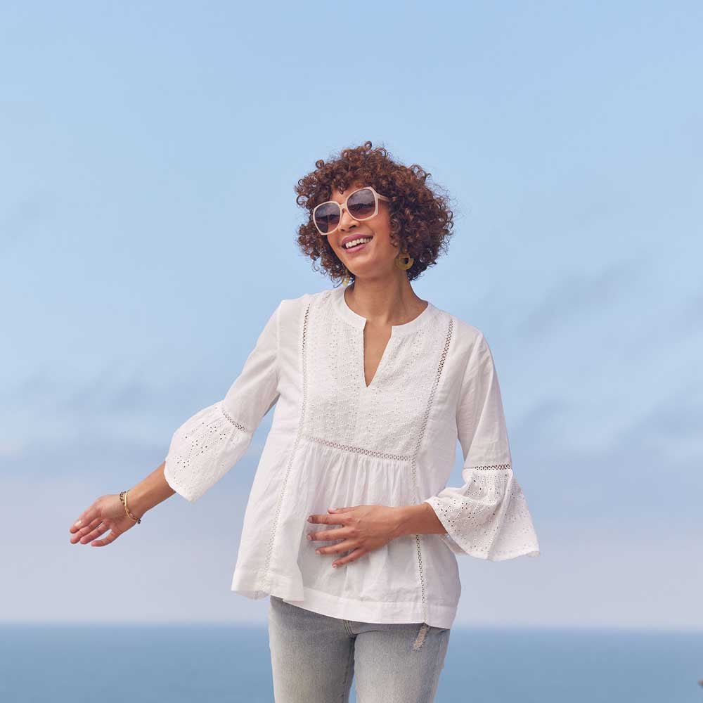 Melony White Eyelet Tunic with Bell Sleeve Tunic - rockflowerpaper