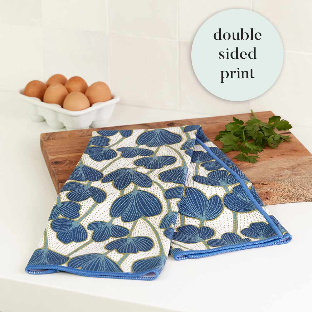 Modern Poppy blu Kitchen Tea Towel - Double Side Printed Kitchen Towel - rockflowerpaper