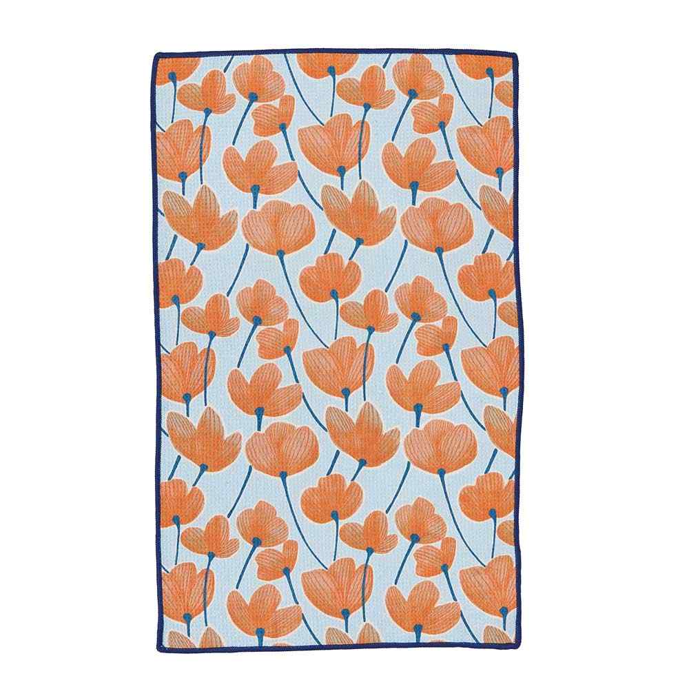 Modern Poppy Orange blu Kitchen Tea Towel - Double Side Printed Kitchen Towel - rockflowerpaper