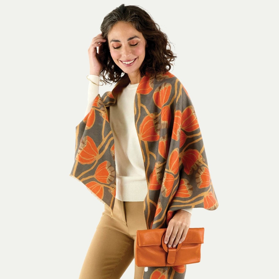 Modern Tulip Orange Reversible Wrap Scarf - rockflowerpaper