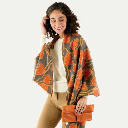 Modern Tulip Orange Reversible Wrap Scarf - rockflowerpaper