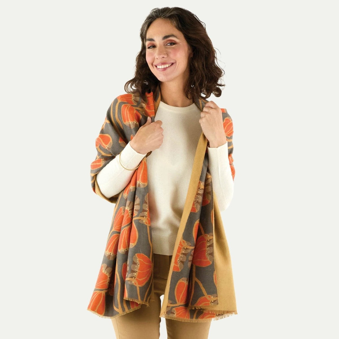 Modern Tulip Orange Reversible Wrap Scarf - rockflowerpaper