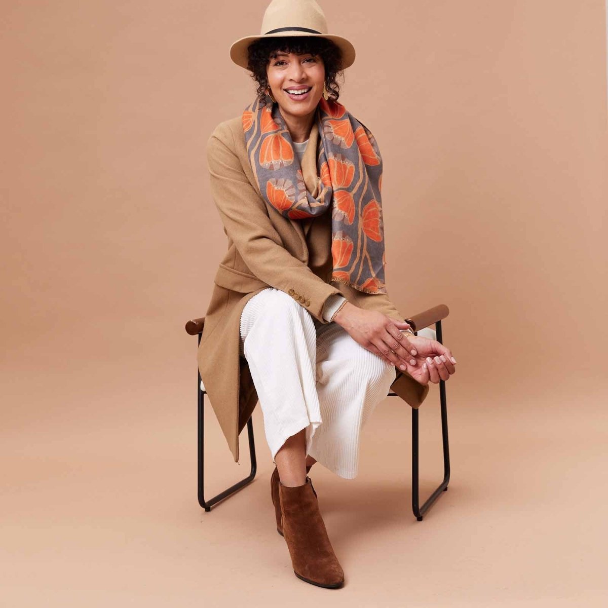 Modern Tulip Orange Reversible Wrap Scarf - rockflowerpaper