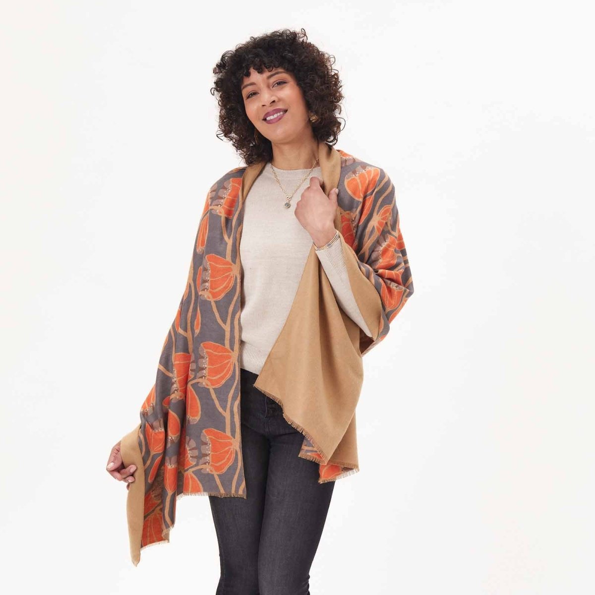 Modern Tulip Orange Reversible Wrap Scarf - rockflowerpaper