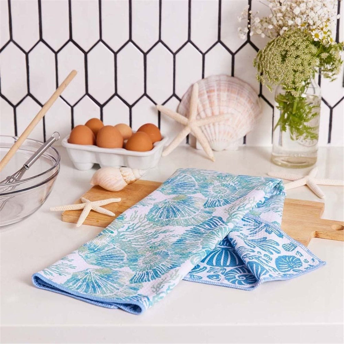 Nautilus Shells blu Kitchen Tea Towel - Double - Sided Print Kitchen Towel - rockflowerpaper