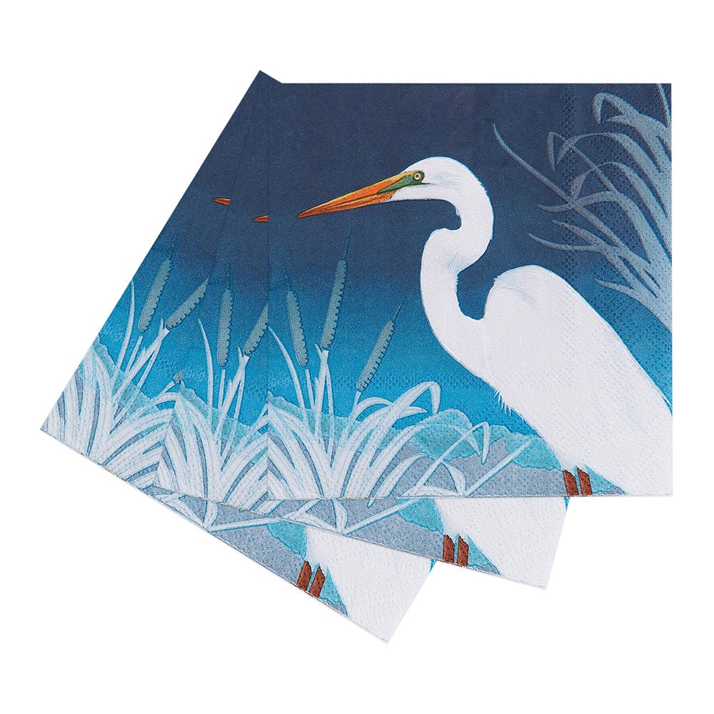Night Egret Paper Cocktail Napkins (Pack of 20) Paper Cocktail Napkin - rockflowerpaper