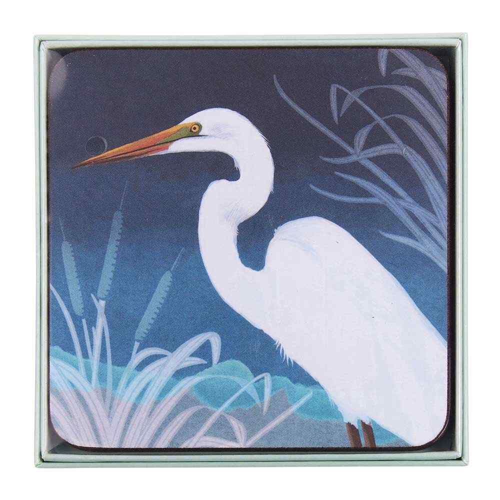 Night Egret Square Coaster - Set of 4 Coaster - rockflowerpaper