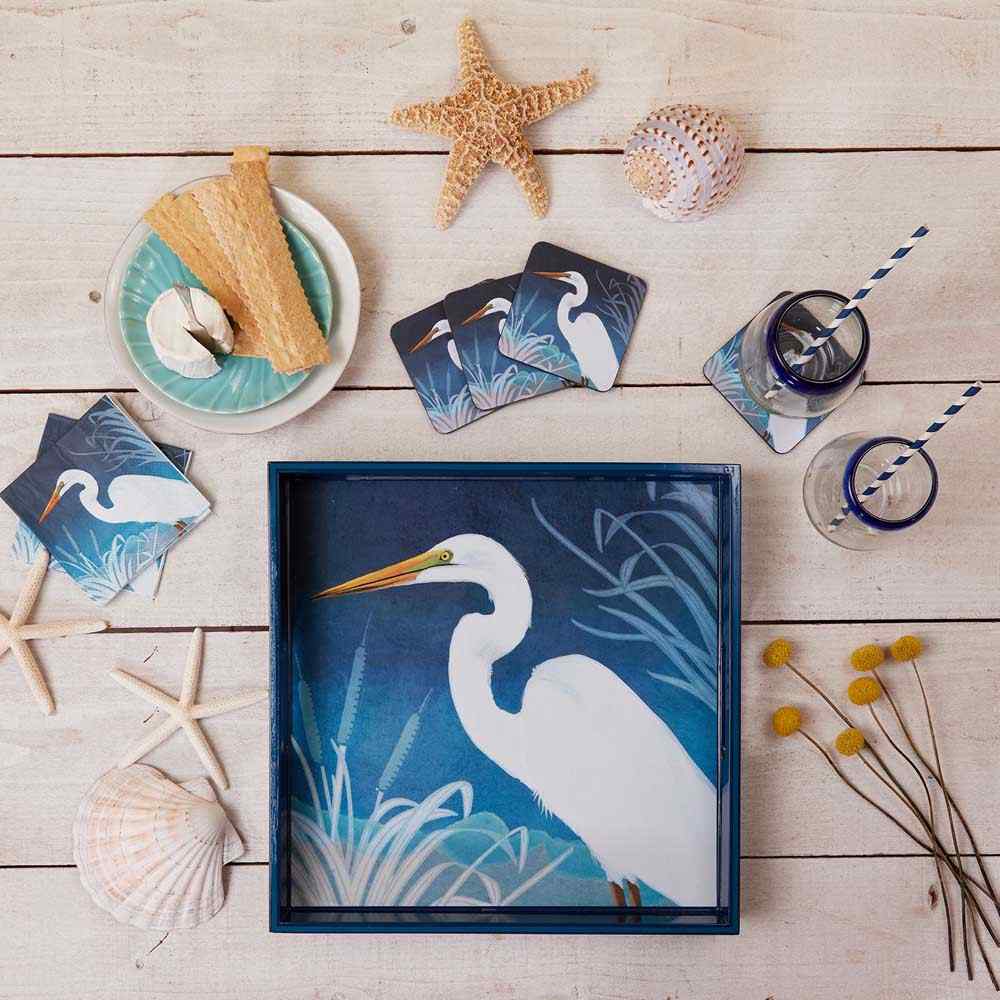 Night Egret Square Coaster - Set of 4 Coaster - rockflowerpaper