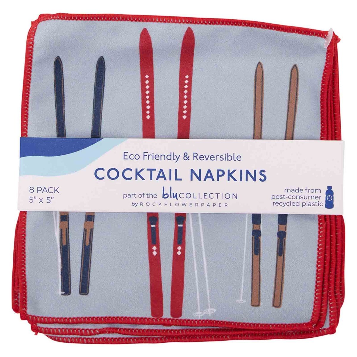 Nordic Ski blu Kitchen Reusable Cocktail Napkins (Set of 8) Reusable Cocktail Napkin - rockflowerpaper