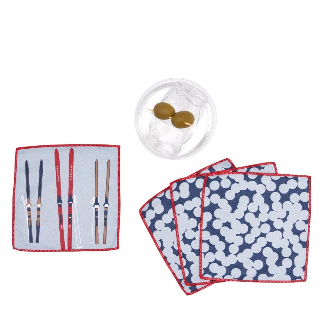 Nordic Ski blu Kitchen Reusable Cocktail Napkins (Set of 8) Reusable Cocktail Napkin - rockflowerpaper