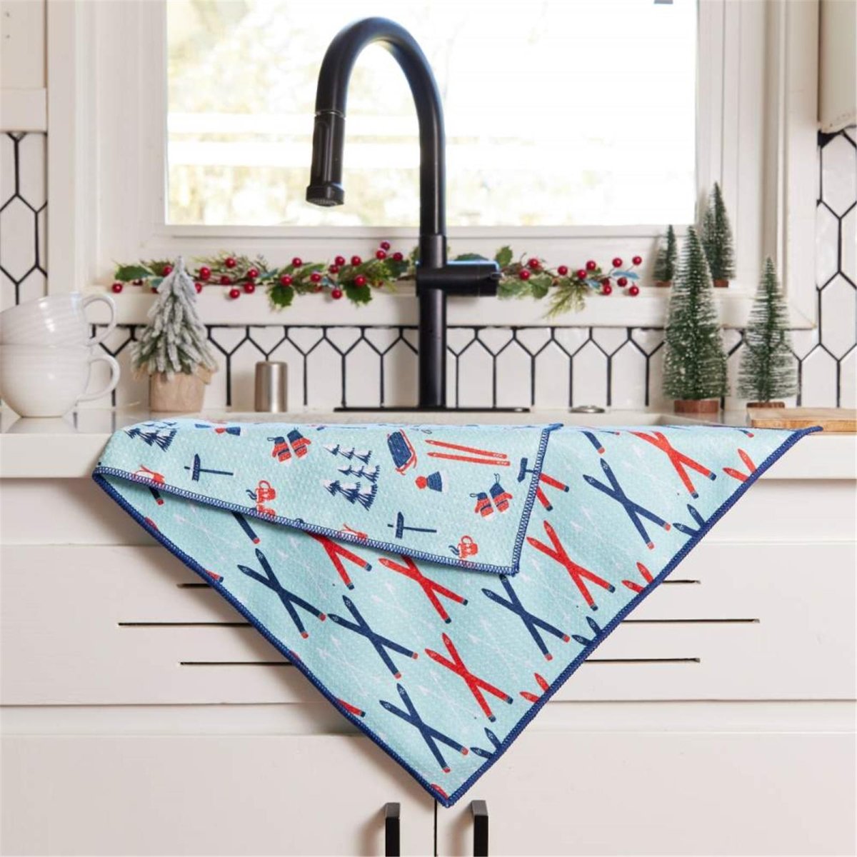 Nordic Sports blu Kitchen Tea Towel - Double - Sided Print Kitchen Towel - rockflowerpaper