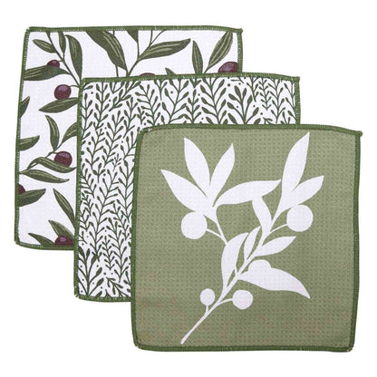 Olives Design Kitchen Dish Cloths - Set of 3 Reusable Dish Cloth - rockflowerpaper