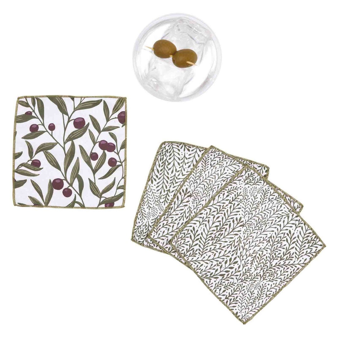 Olives Patterned Reusable Cocktail Napkins - Set of 8 Reusable Cocktail Napkin - rockflowerpaper