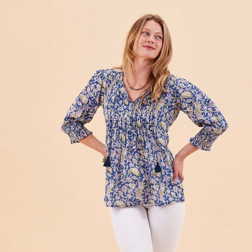 Ophelia Blue Cotton Pintuck Top Tunic - rockflowerpaper