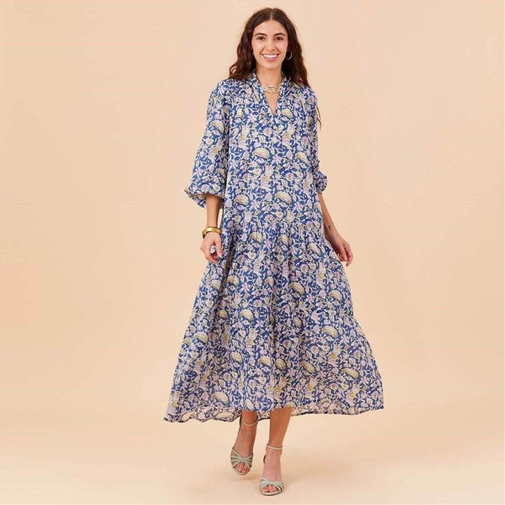 Ophelia Blue Drop Waist Maxi Dress Dress - rockflowerpaper