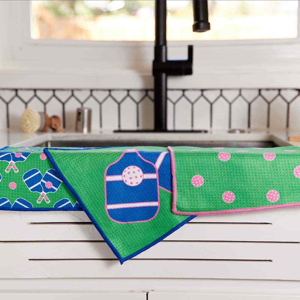 Pickleball blu Kitchen Dish Cloths (Set of 3) Reusable Dish Cloth - rockflowerpaper