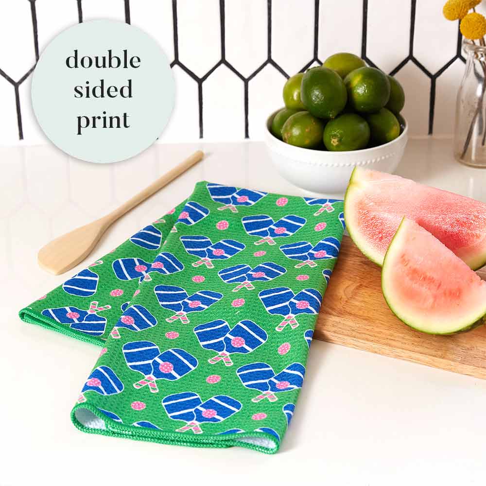 Pickleball Fun blu Kitchen Tea Towel - Double - Sided Print Kitchen Towel - rockflowerpaper