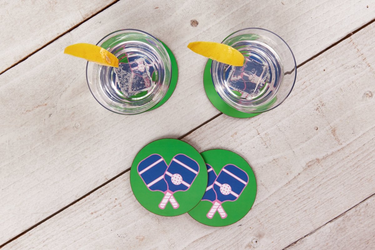 Pickleball Green Round Coaster - Set of 4 Coaster - rockflowerpaper