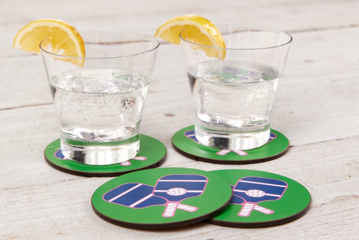 Pickleball Green Round Coaster - Set of 4 Coaster - rockflowerpaper