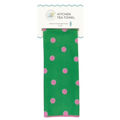 Pink and Green Polka Dots Eco Kitchen Tea Towel Tea Towel - Rockflowerpaper