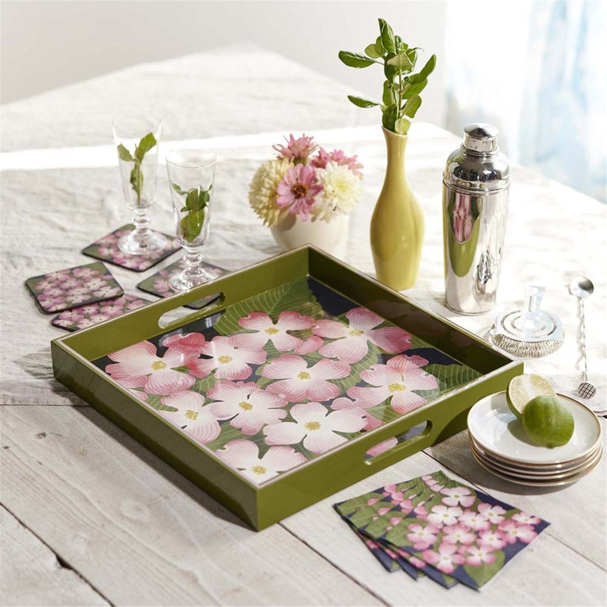 Pink Dogwood 15 Inch Square Tray Tray - rockflowerpaper