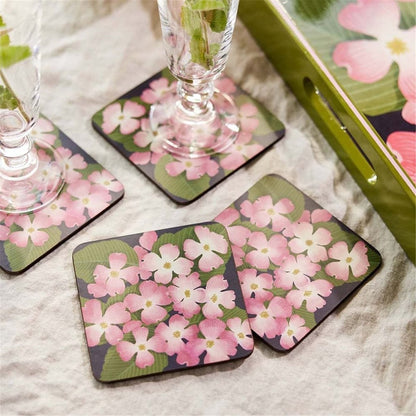 Pink Dogwood Square Coaster - Set of 4 Coaster - rockflowerpaper